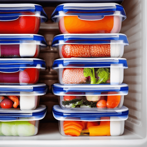 Food stacked in nice containers in a freezer