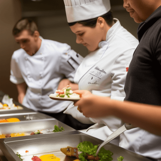 Student chefs plating meals