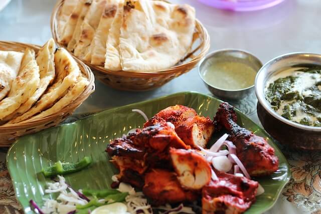 Indian meal with bread