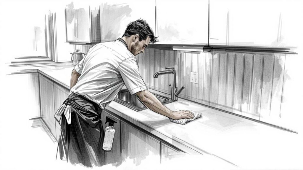 A personal chef managing the kitchen workspace
