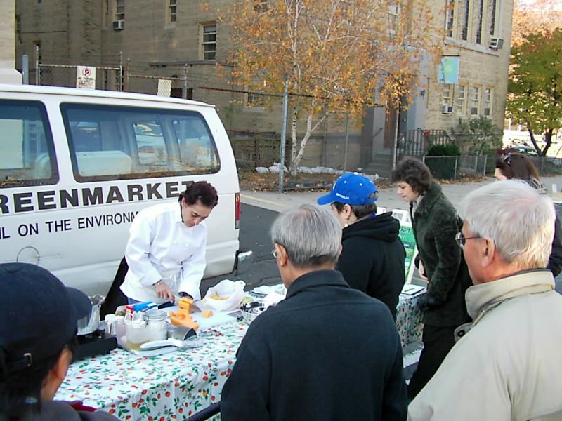 Chef Vanda at the Green Market with a crowd